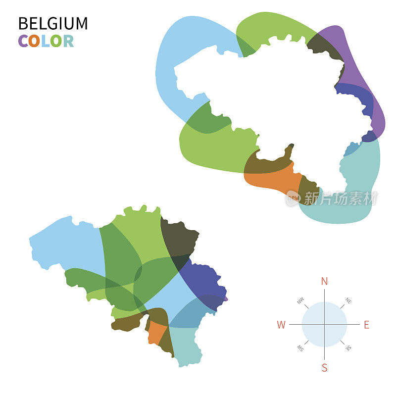 Abstract vector color map of Belgium with transparent paint effect.